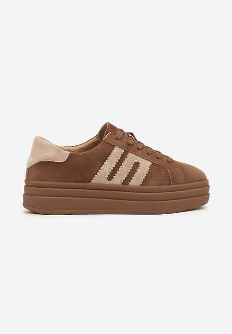 Brązowe Sneakersy Zamszowe na Platformie z Wkładką ze Skóry Naturalnej i Aplikacją Rilarina 4