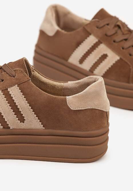 Brązowe Sneakersy Zamszowe na Platformie z Wkładką ze Skóry Naturalnej i Aplikacją Rilarina 6