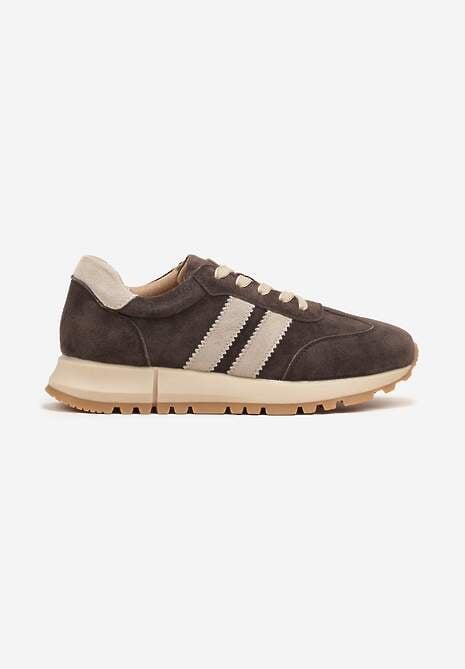 Ciemnobrązowe Sneakersy ze Skóry Naturalnej z Paskami Kiarre 4