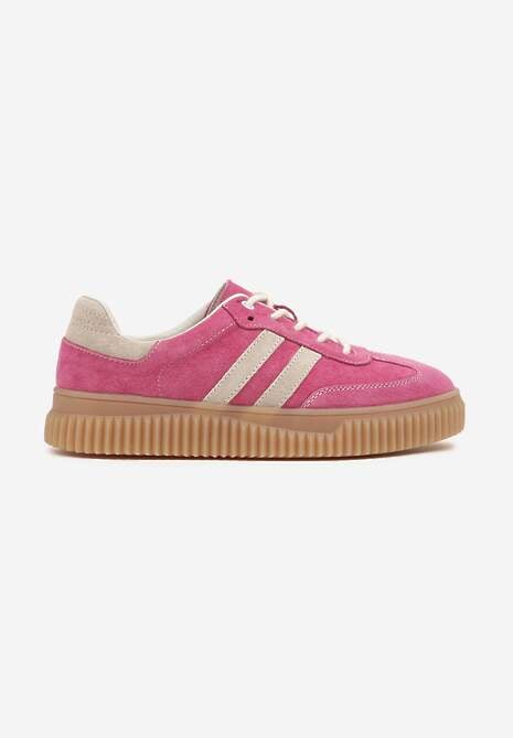 Fuksjowe Zamszowe Sneakersy w Stylu Kultowych Tenisówek ze Skórzaną Wkładką Tenannia 4