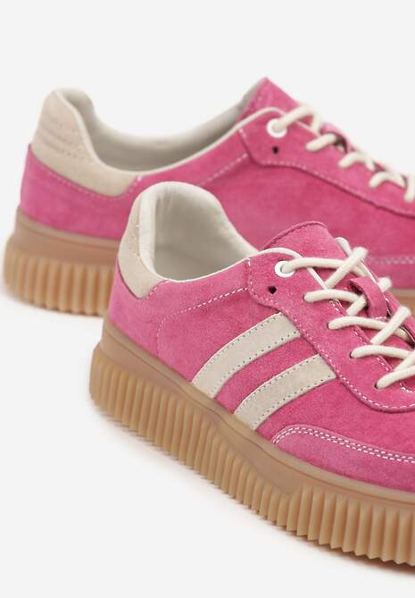 Fuksjowe Zamszowe Sneakersy w Stylu Kultowych Tenisówek ze Skórzaną Wkładką Tenannia 6