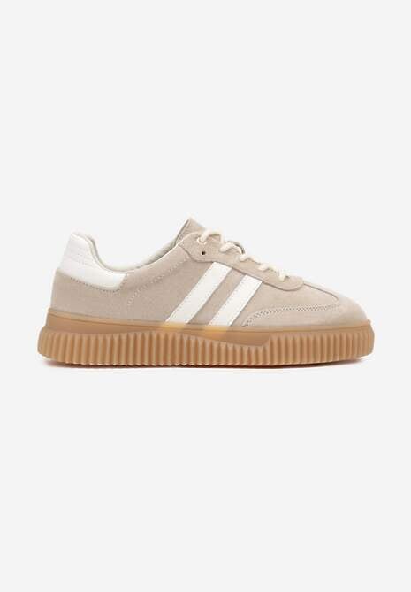 Ciemnobeżowe Zamszowe Sneakersy w Stylu Kultowych Tenisówek ze Skórzaną Wkładką Tenannia 4