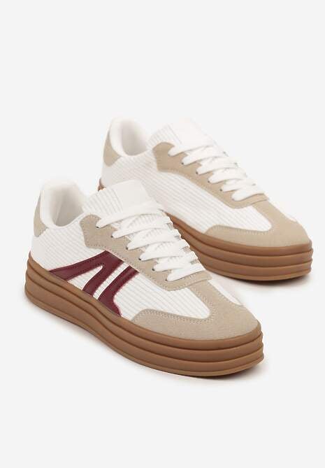 Białe Sneakersy Tenisówki na Platformie z Tłoczeniem i Geometrycznym  Motywem Kialie 5