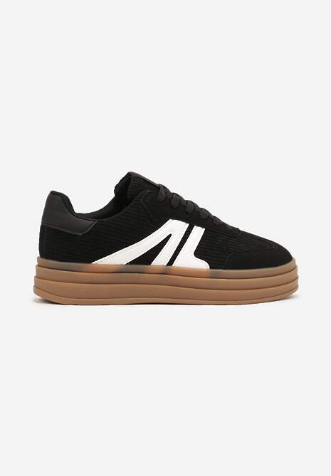 Czarne Sneakersy Tenisówki na Platformie z Tłoczeniem i Geometrycznym  Motywem Kialie 4