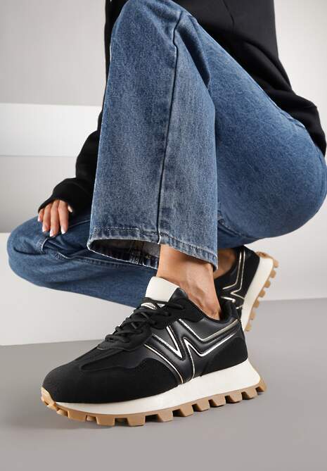 Czarne Sneakersy Ozdobione Geometrycznym Motywem Annerie