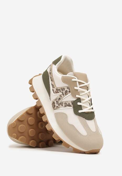 Beżowe Sneakersy Ozdobione Geometrycznym Motywem Annerie 5