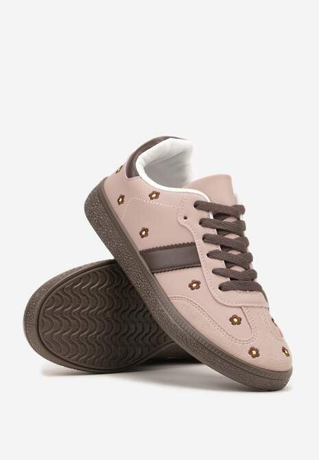 Różowe Sneakersy Tenisówki Ozdobione Kwiatkami Zummine 5