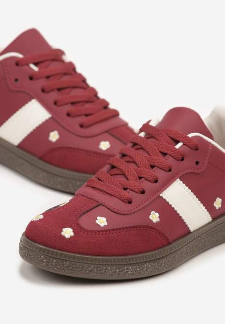 Bordowe Sneakersy Tenisówki Ozdobione Kwiatkami Zummine 6