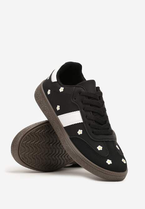 Czarne Sneakersy Tenisówki Ozdobione Kwiatkami Zummine 5