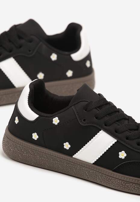 Czarne Sneakersy Tenisówki Ozdobione Kwiatkami Zummine 6