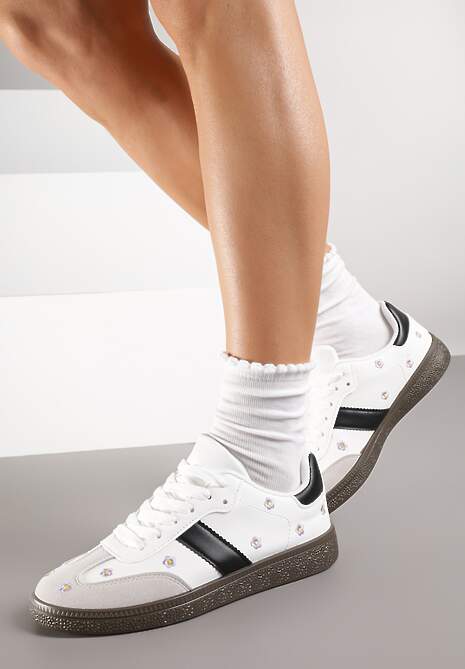 Białe Sneakersy Tenisówki Ozdobione Kwiatkami Zummine