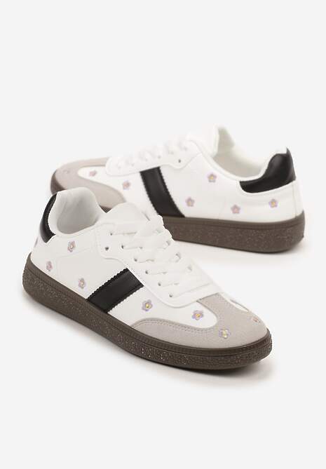 Białe Sneakersy Tenisówki Ozdobione Kwiatkami Zummine 5