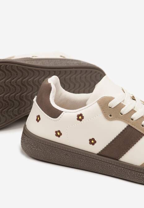 Beżowe Sneakersy Tenisówki Ozdobione Kwiatkami Zummine 6