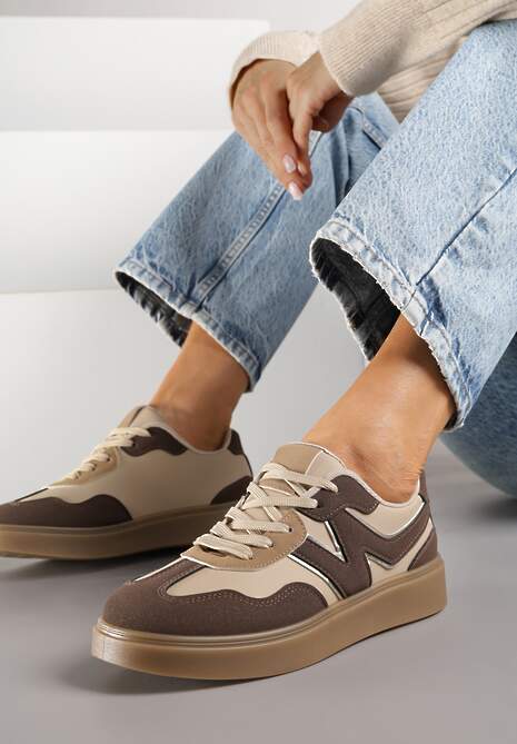 Brązowe Sneakersy Ozdobione Geometrycznym Motywem Benike