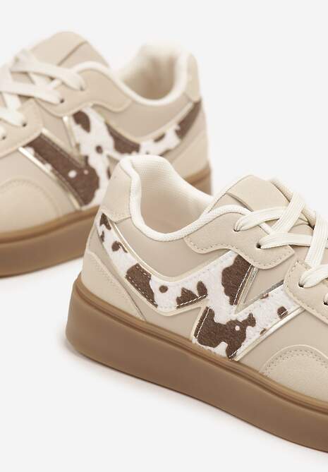 Beżowe Sneakersy Ozdobione Geometrycznym Motywem Benike 6