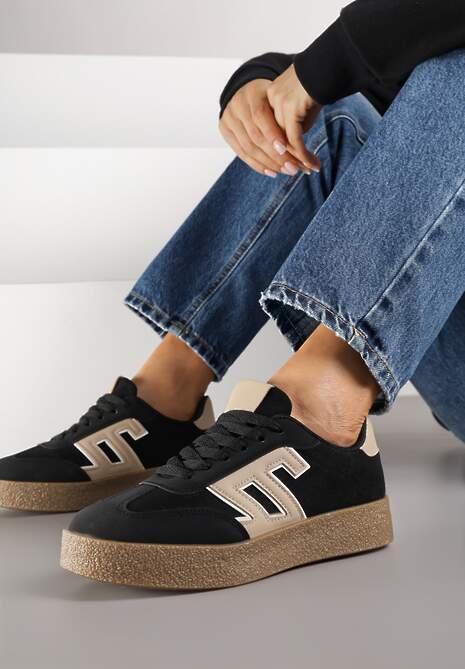 Czarne Sneakersy Ozdobione Geometrycznym Motywem Lanelise