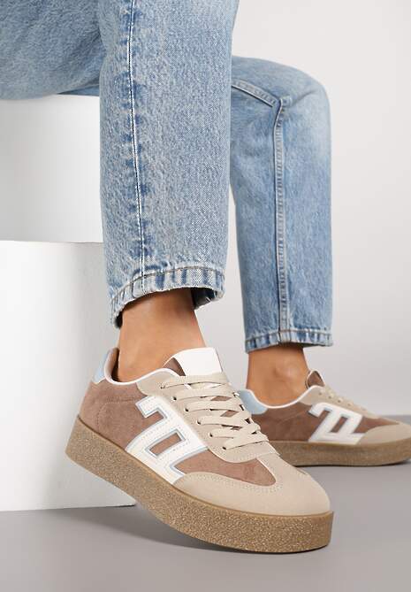 Brązowe Sneakersy Ozdobione Geometrycznym Motywem Lanelise