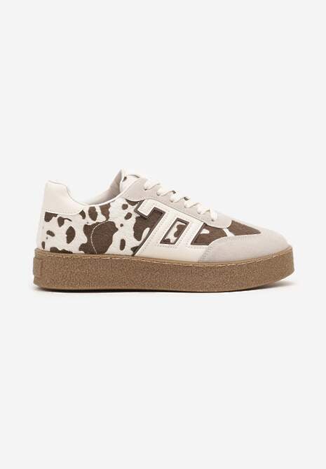 Beżowo-Brązowe Sneakersy Ozdobione Geometrycznym Motywem Lanelise 4
