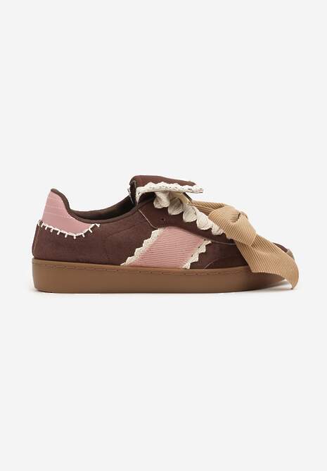 Brązowe Sneakersy Ozdobione Geometrycznym Wzorem i Kokardą Cedionna 4