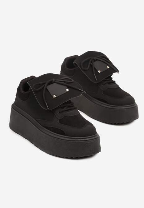 Czarne Sneakersy Ozdobione Kokardą i Wywiniętym Językiem Ivalione 5