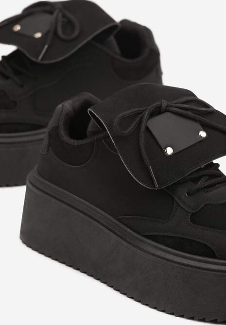 Czarne Sneakersy Ozdobione Kokardą i Wywiniętym Językiem Ivalione 6