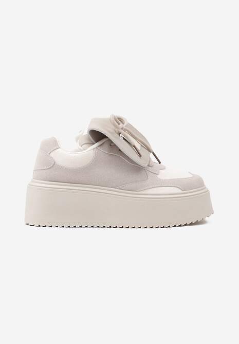 Beżowe Sneakersy Ozdobione Kokardą i Wywiniętym Językiem Ivalione 4