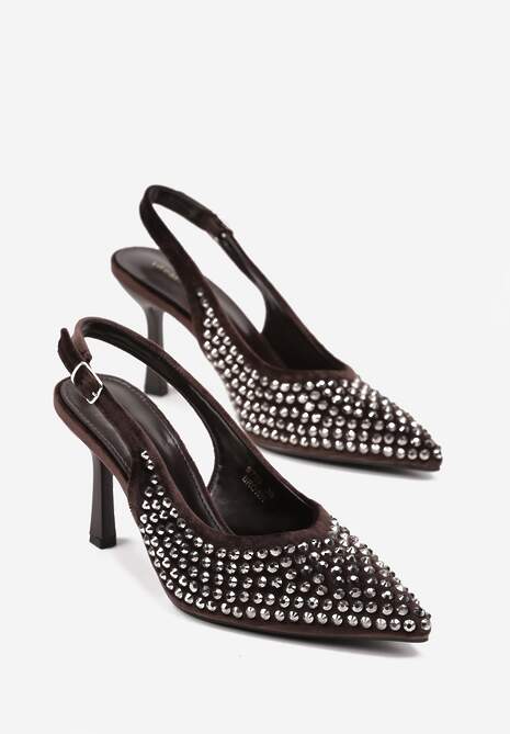 Brązowe Szpilki Slingback Ozdobione Cyrkoniami Benikke 5