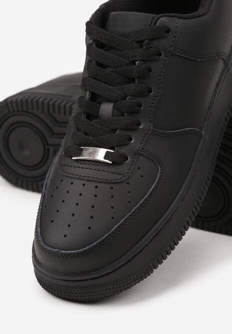 Czarne Sneakersy ze Skóry Naturalnej z Perforacją Rilarose 6