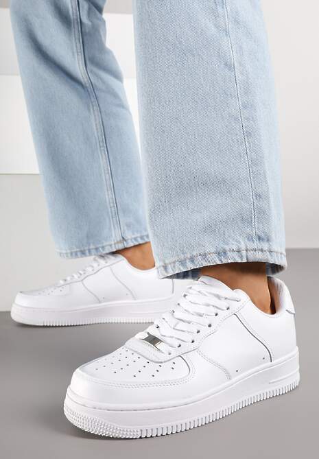 Białe Sneakersy ze Skóry Naturalnej z Perforacją Rilarose