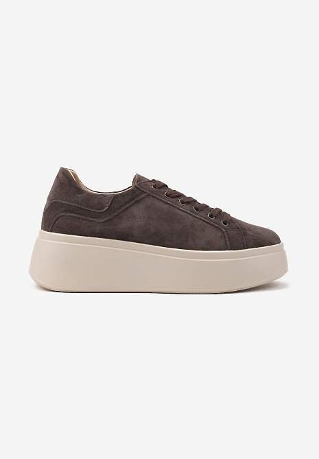 Ciemnobrązowe Sneakersy z Naturalnego Zamszu na Platformie Nalirette 4