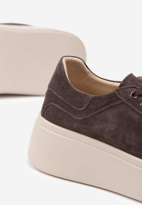 Ciemnobrązowe Sneakersy z Naturalnego Zamszu na Platformie Nalirette 6