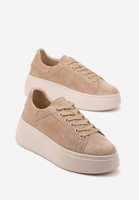 Beżowe Sneakersy z Naturalnego Zamszu na Platformie Nalirette 5