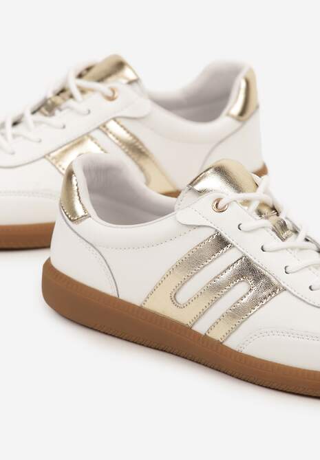 Białe Sneakersy Tenisówki ze Skóry Naturalnej z Geometrycznym Wzorem Carolie 6