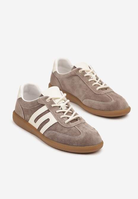 Brązowe Sneakersy Tenisówki ze Skóry Naturalnej z Geometrycznym Wzorem Carolie 5