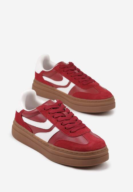 Czerwone Zamszowe Sneakersy Tenisówki Ozdobione Geometrycznym Motywem Nalivette 5