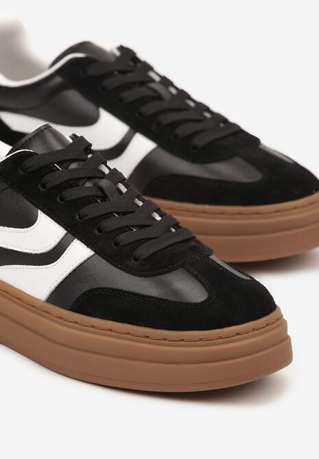 Czarne Zamszowe Sneakersy Tenisówki Ozdobione Geometrycznym Motywem Nalivette 6