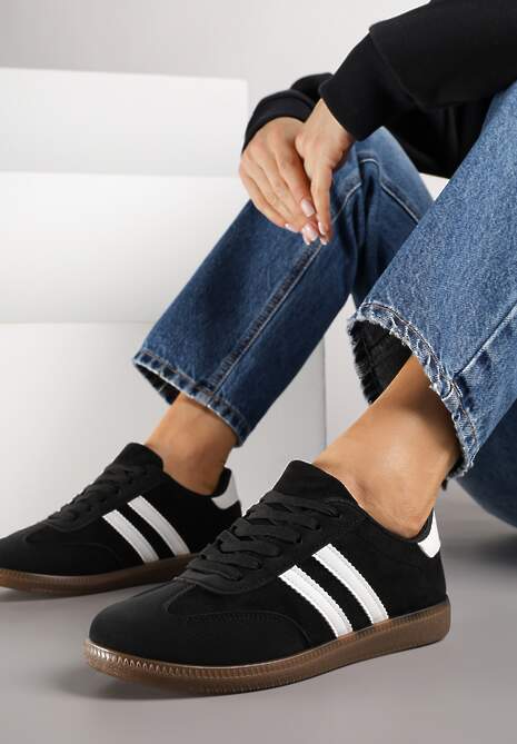 Czarne Sneakersy z Geometrycznym Wzorem Naliette