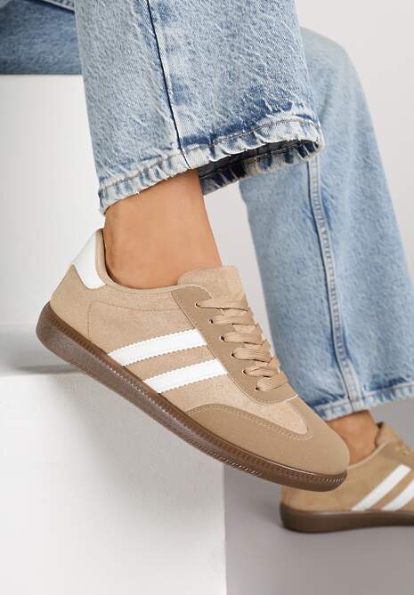 Ciemnobeżowe Sneakersy z Geometrycznym Wzorem Naliette