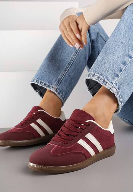 Bordowe Sneakersy z Geometrycznym Wzorem Naliette