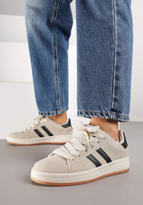 Beżowo-Czarne Sneakersy z Geometrycznym Wzorem Rillomia