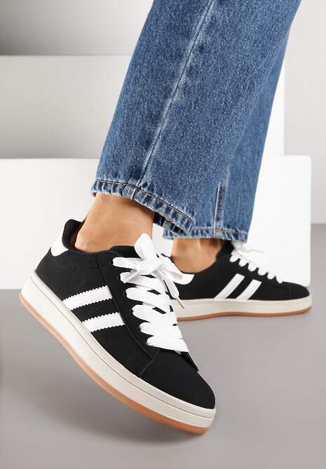Czarno-Białe Sneakersy z Geometrycznym Wzorem Rillomia