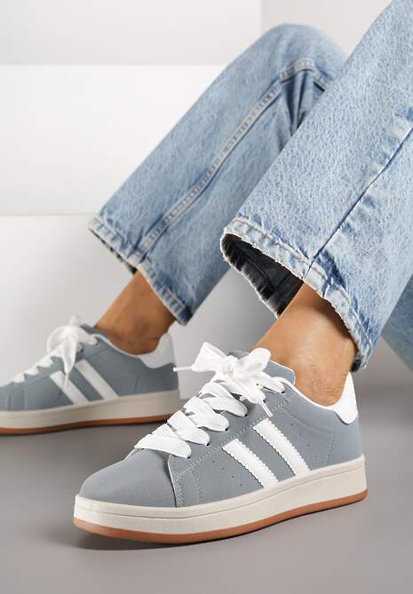 Szaro-Białe Sneakersy z Geometrycznym Wzorem Rillomia
