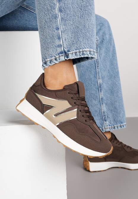 Brązowe Sneakersy Ozdobione Geometrycznym Motywem Rilameia
