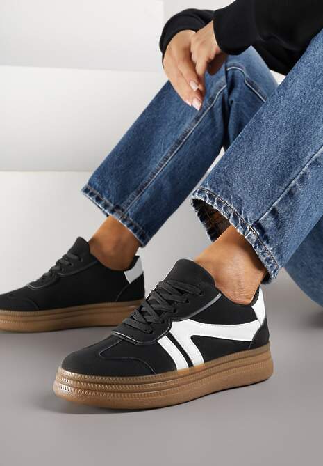 Czarne Sneakersy Tenisówki Ozdobione Geometrycznym Wzorem Shie