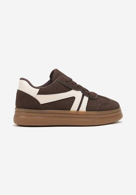 Brązowe Sneakersy Tenisówki Ozdobione Geometrycznym Wzorem Shie 4
