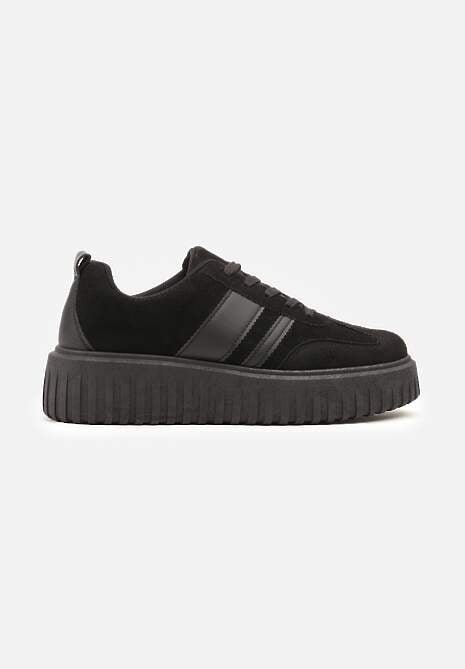 Czarne Sneakersy na Tłoczonej Platformie z Paskami Rilasena 4