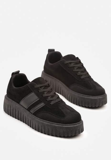 Czarne Sneakersy na Tłoczonej Platformie z Paskami Rilasena 5