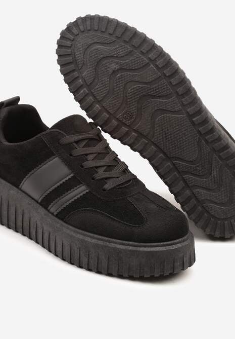 Czarne Sneakersy na Tłoczonej Platformie z Paskami Rilasena 6