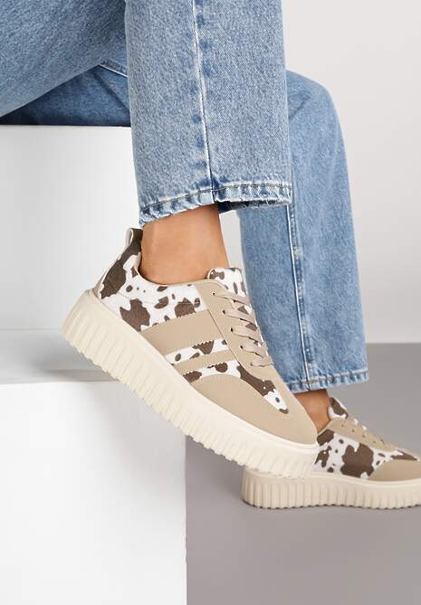 Czarno-Białe Sneakersy na Tłoczonej Platformie z Paskami Rilasena