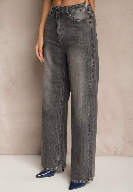 Szare Jeansy High Waist o Szerokim Kroju Tessine 4